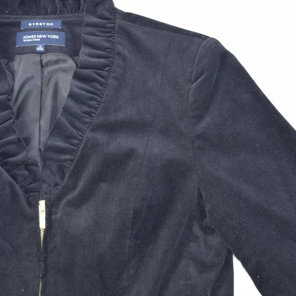 Jones New York Velvet Evening Cocktail Jacket Dress Ruffle V-neck Gold Zipper 12 - Picture 5 of 14